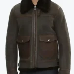 Alberto Men’s Brown B-6 Bomber Leather Jacket Front