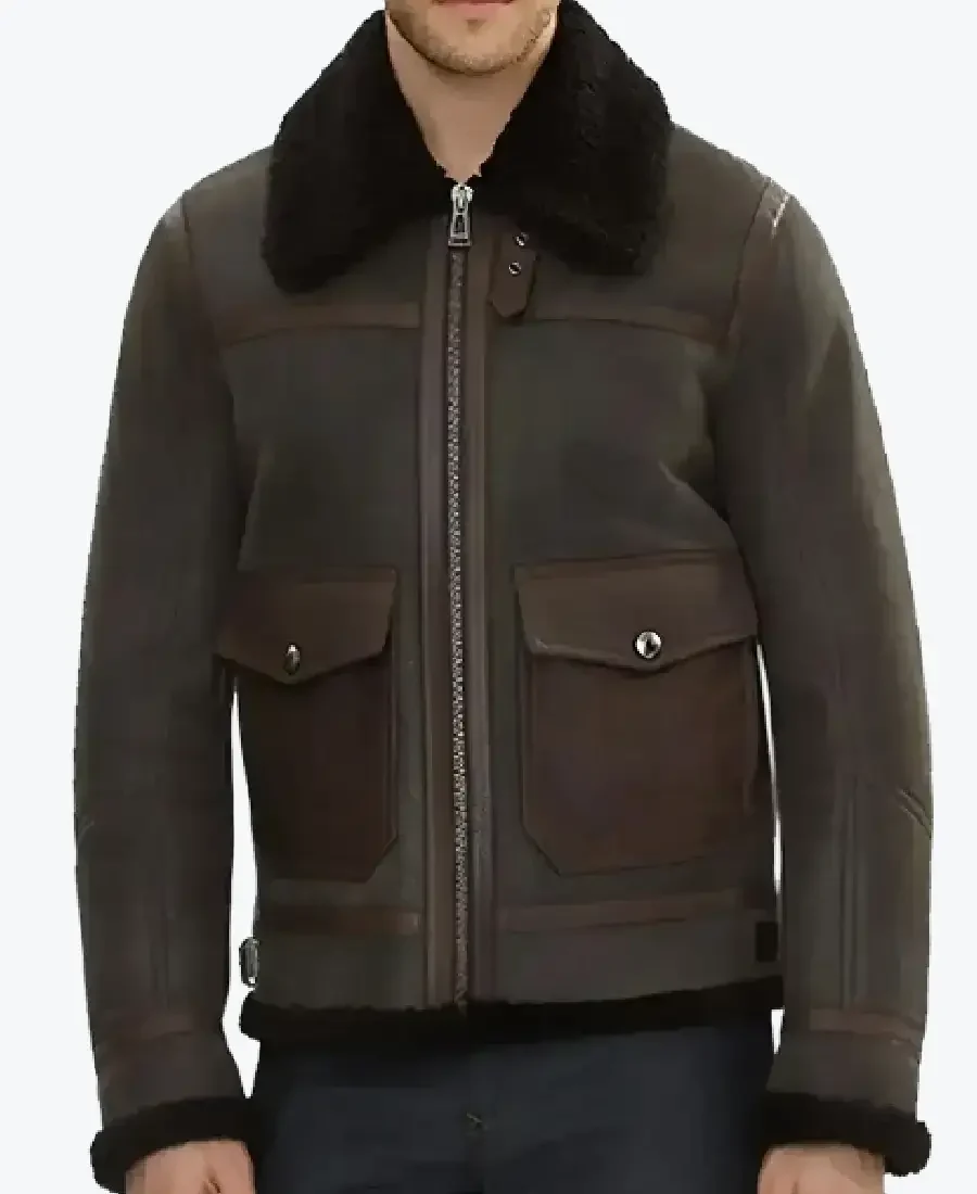 Alberto Men’s Brown B-6 Bomber Leather Jacket Front