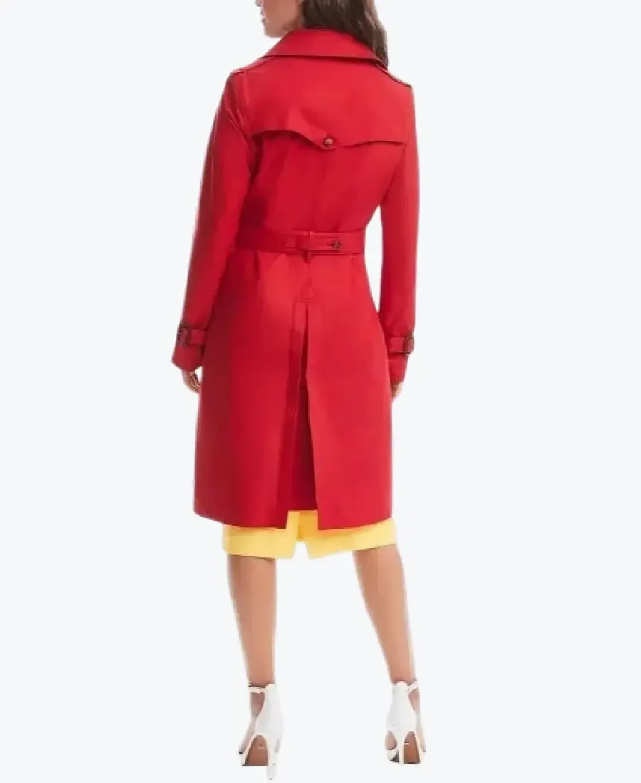 Alice Braga Red Wool Duster Trench Coat Back - Rare Jackets