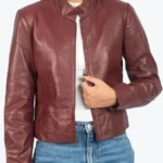 Amber Women’s Maroon Leather Jacket - Rare Jackets