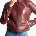 Amber Women’s Maroon Leather Jacket Front