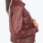 Amber Women’s Maroon Leather Jacket Side - Rare Jackets