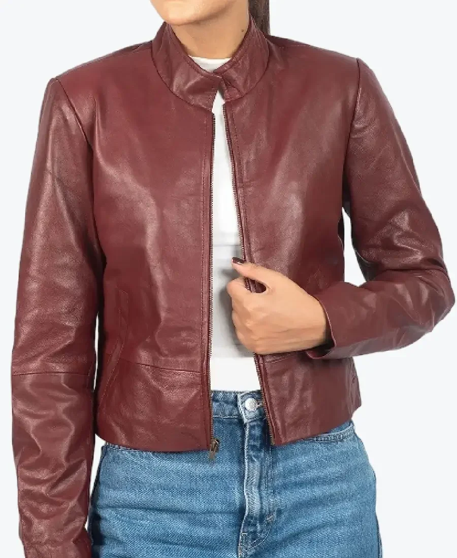 Amber Women’s Maroon Leather Jacket - Rare Jackets