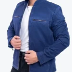 Andrew Classic Blue Suede Jacket Side - Rare Jackets