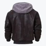 Andrew Mens Dark Brown Bomber Hooded Leather Jacket - Image 2