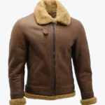 B-3 Bomber Brown Aviator Faux Fur Leather Jacket Front Two Rare Jacket