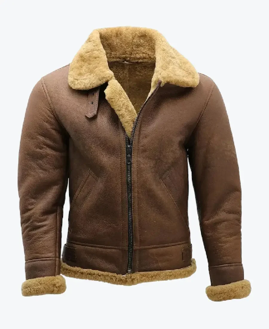 B-3 Bomber Brown Aviator Faux Fur Leather Jacket Rare Jacket