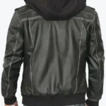 Banson Men’s Black Hooded Bomber Leather Jacket Back - Rare Jackets
