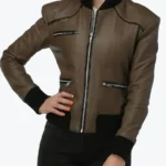 Betty Womens Brown Bomber Leather Jacket - Rare Jackets