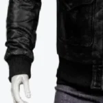 Black Bomber Real Sheepskin Leather Jacket Sleeves