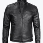 Black Real Leather Cafe Racer Jacket