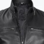 Black Real Leather Cafe Racer Jacket Collar