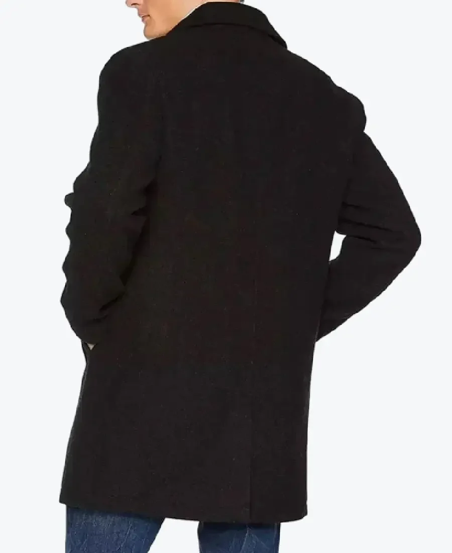Black Single Breasted Mens Wool Coat back - Rare Jackets