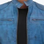 Blue Leather Lambskin Jacket Collar Rare Jacket