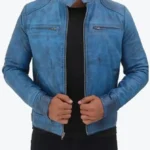 Blue Leather Lambskin Jackets Rare Jacket