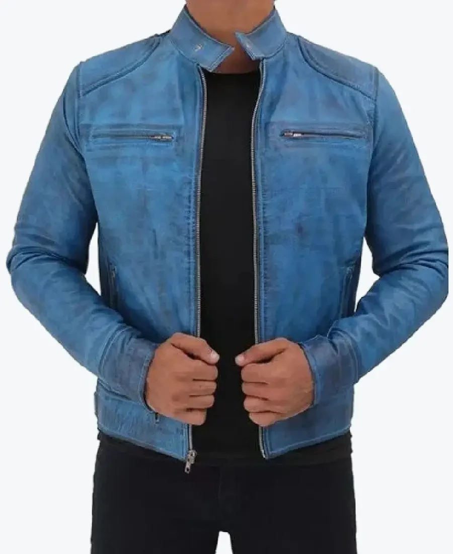 Blue Leather Lambskin Jackets Rare Jacket
