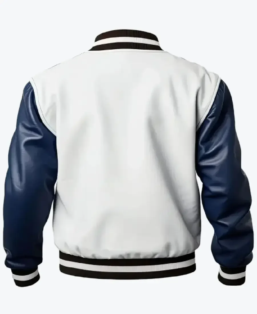 Blue White Men’s Genuine Leather Bomber Jacket Back - Rare Jackets