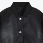 Bomber Black Faux Leather Jacket Collar