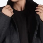 Bourne Grey leather Jacket Collar