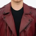 Brando Lambskin Burgundy Biker Jacket Collar Rare Jacket