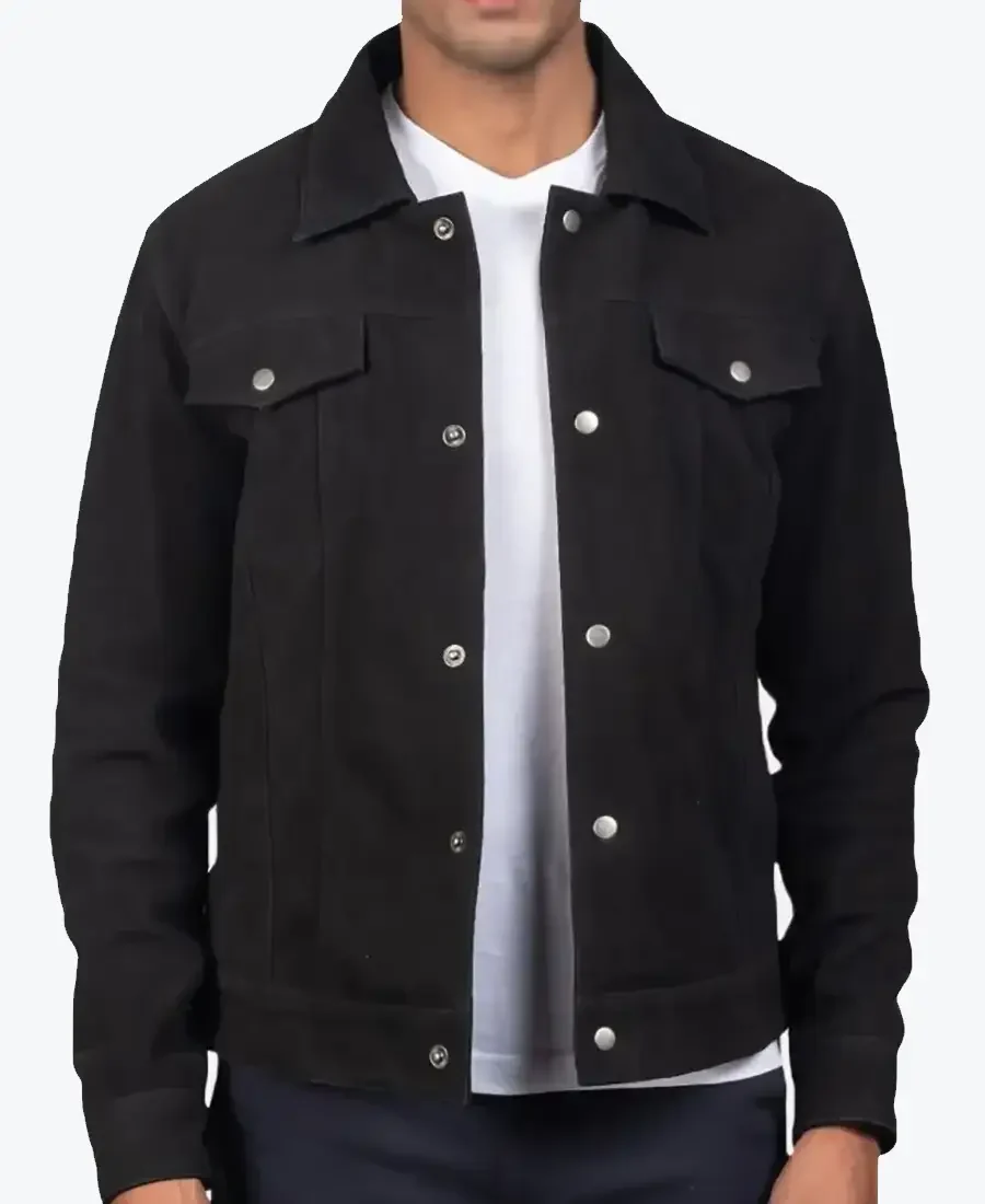 Bravo Men’s Black Trucker Suede Jacket - Rare Jackets
