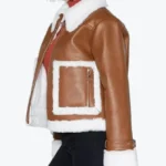 Brown Cropped Aviator Leather Jacket Sleeves Rare Jacket