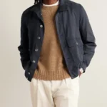 Men's Navy Suede Blouson Jacket - Image 3