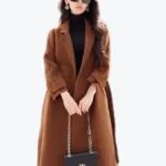 Brwon Lapel Neck Long Coat Front - Rare Jackets