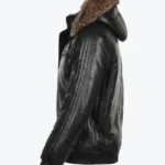 Carter Mens Black Bomber Fur Hooded Leather JacketSide - Rare Jackets