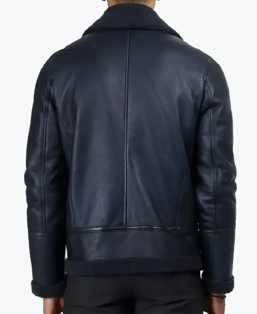 Carter Men’s Blue B-3 Bomber Leather Jacket Back - Rare Jackets