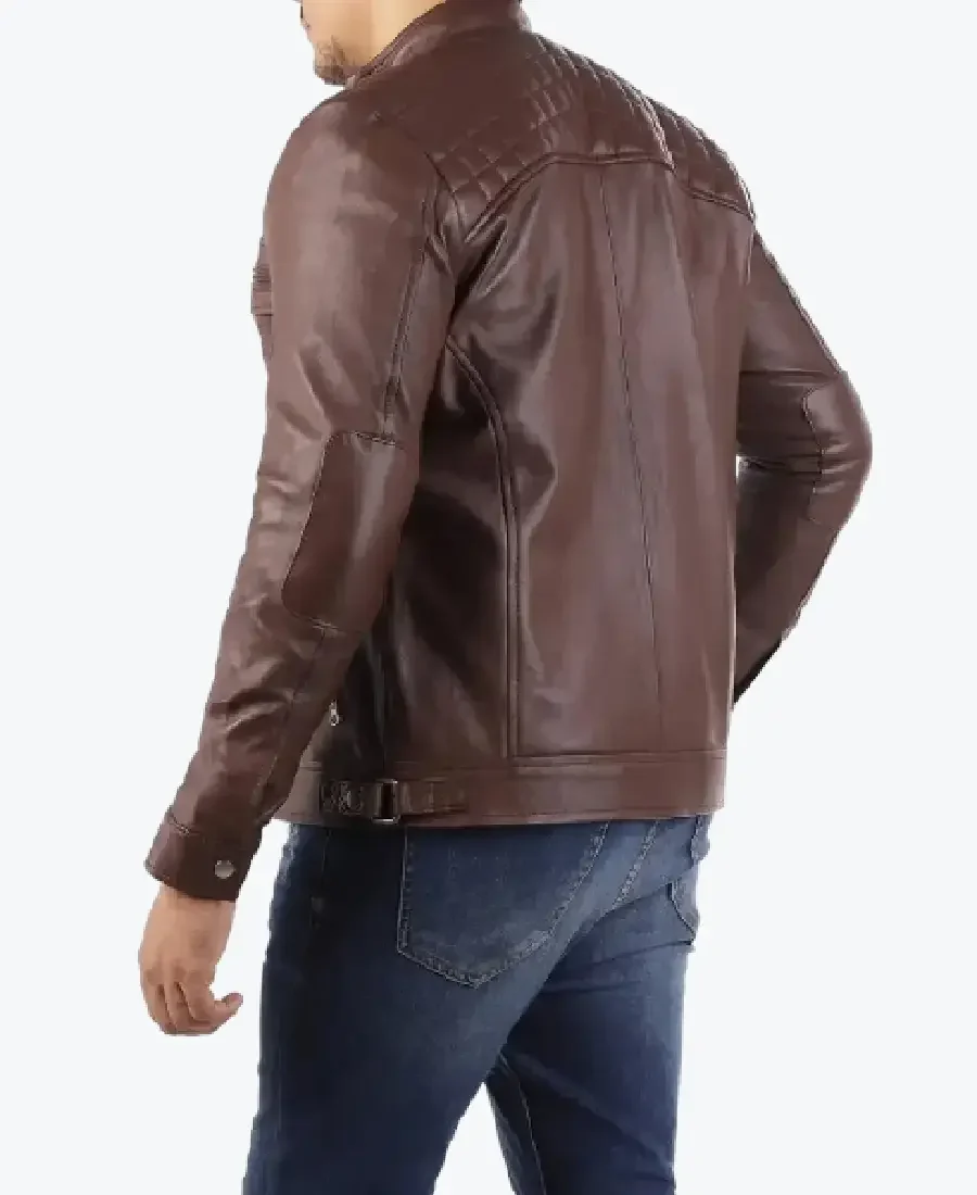 Casual Brown Signature Diamond Lambskin Leather Jacket Back - Rare Jackets