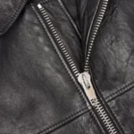 Men's PLain Black Leather Jacket Closeup - Rare Jackets