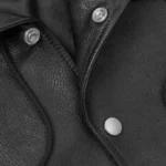 Men Blouson Black Hooded Leather Jacket Closeup - Rare Jackets