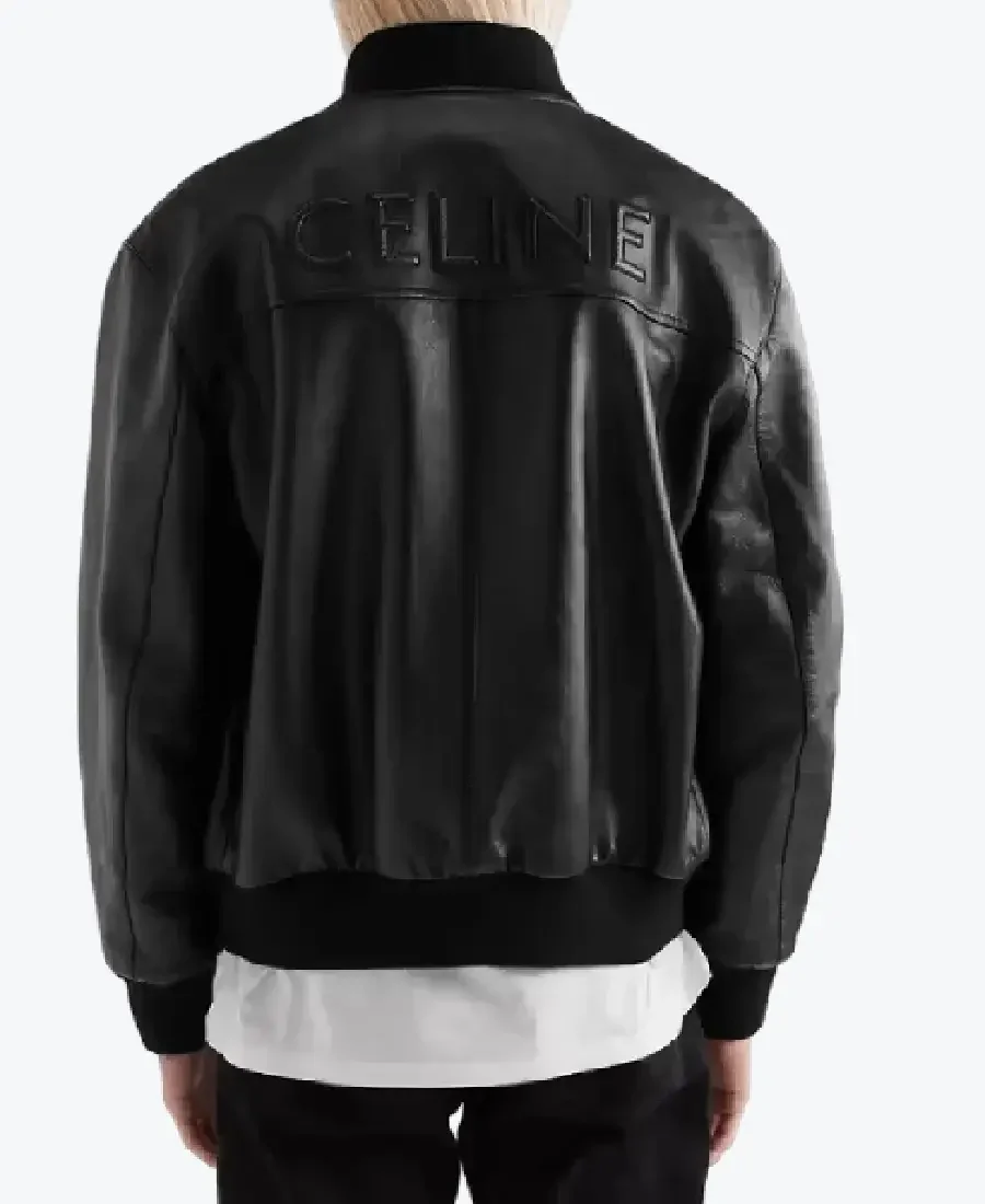 Celine Homme Logo Embossed Bomber Leather Jacket Back - Rare Jackets