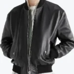 Celine Homme Logo Embossed Bomber Leather Jacket Front - Rare Jackets