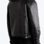 Men's Shearling Lined Textured Bomber Leather Jacket - Image 2