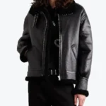 Celine Homme Shearling Lined Textured Bomber Leather Jacket Front - Rare Jackets