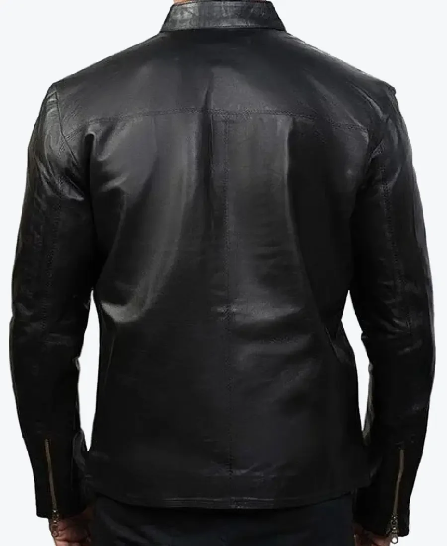 Charcoal Black Slim fit Leather Jacket Back - Rare Jackets