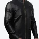 Charcoal Black Slim fit Leather Jacket Front - Rare Jackets