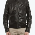 Charles Mens Black Bomber Leather Jacket Front - Rare Jackets