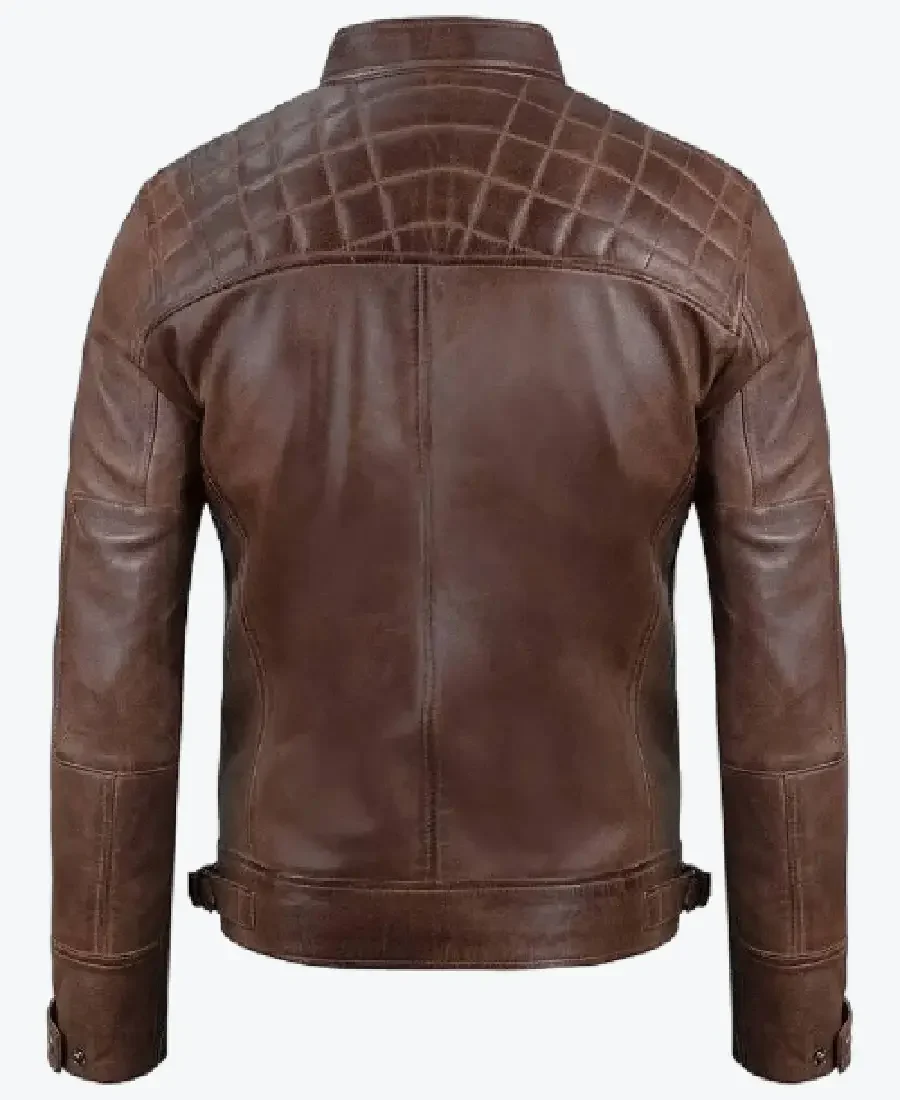 Chocolate Brown Cafe Mens Leather Motorcycle Jacket Back - Rare Jackets