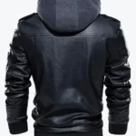 Chris Men’s Black Hooded Bomber Leather Jacket Back - Rare Jackets