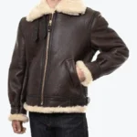 Classic Brown Sheepskin B3 Bomber Shearling Jacket Sleeves