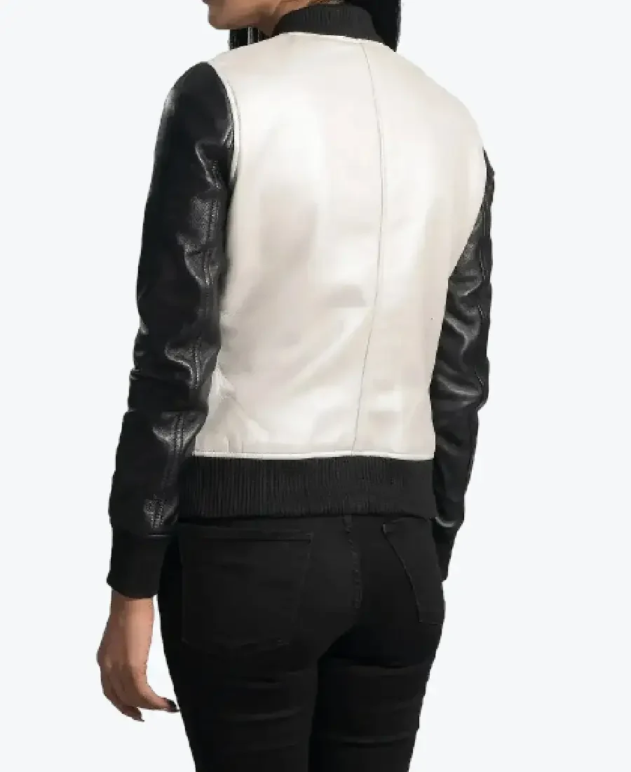 Cole White And Leather Bomber Jacket Back - Rare Jackets