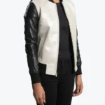 Cole White And Leather Bomber Jacket Side - Rare Jackets