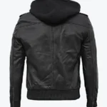 Craig Men’s Black Hooded Bomber Leather Jacket Back - Rare Jackets