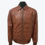 Mens Distressed Brown Bomber Leather Jacket - Rare Jackets