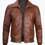 Mens Distressed Brown Bomber Leather Jacket Front - Rare Jackets