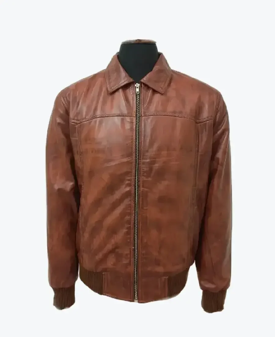 Mens Distressed Brown Bomber Leather Jacket - Rare Jackets