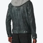 Crew Denim Leather Jacket With Hood Back - Rare Jackets